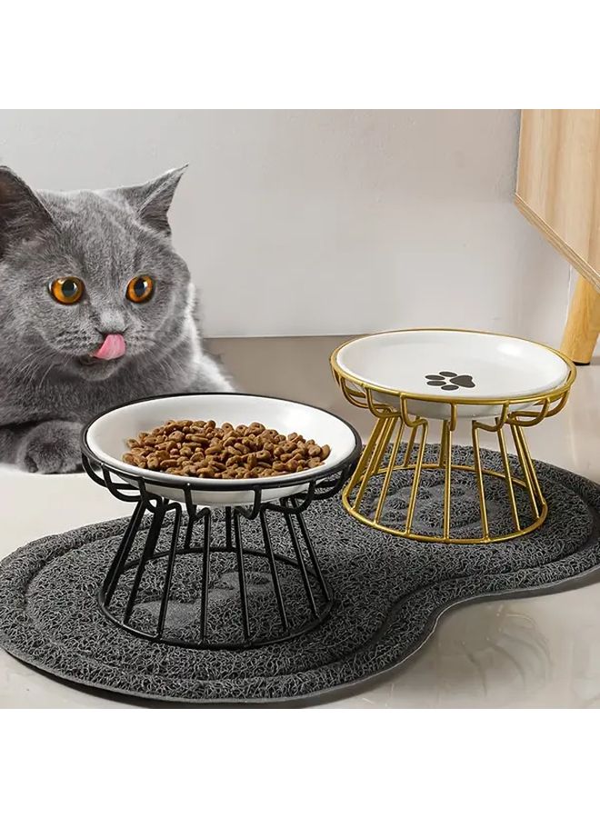 Nordic Style Elevated Pet Bowl Metal Stand Ceramic Cat Bowl Green Fish Design Anti Neck Non Tipping - Image 1