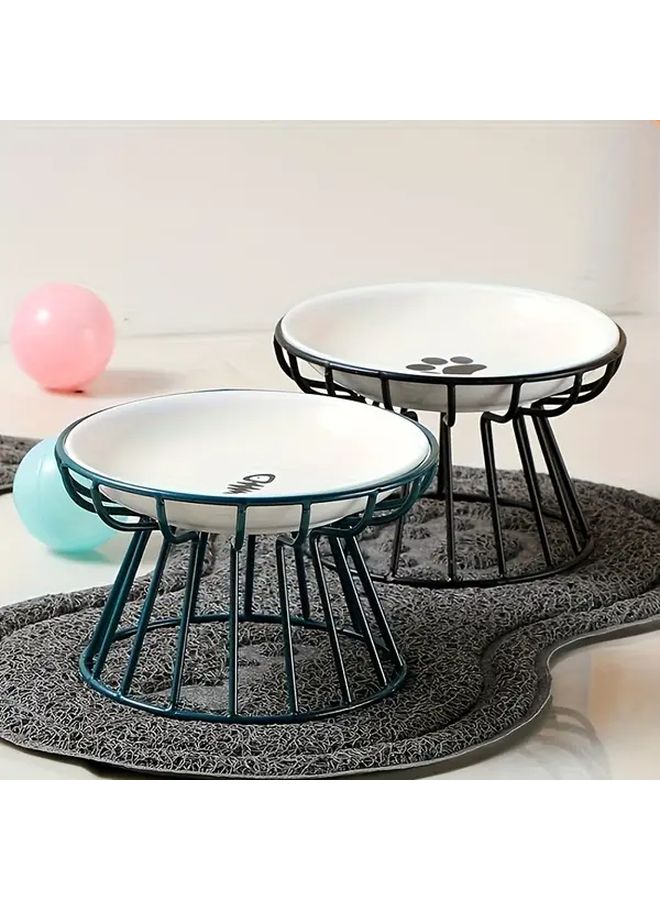 Nordic Style Elevated Pet Bowl Metal Stand Ceramic Cat Bowl Green Fish Design Anti Neck Non Tipping - Image 5