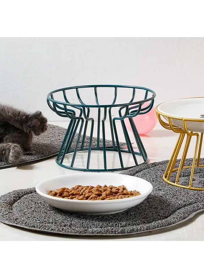 Nordic Style Elevated Pet Bowl Metal Stand Ceramic Cat Bowl Green Fish Design Anti Neck Non Tipping - Image 3