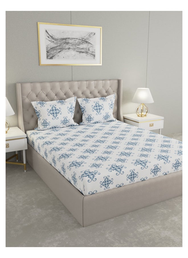 Raymond Raymond Home Queen Size Fitted Sheet Super Soft 152 TC Pure Cotton (152x198+30 cm, 46x69 cm) Fitted sheet & 2 PillowCases  - Image 1