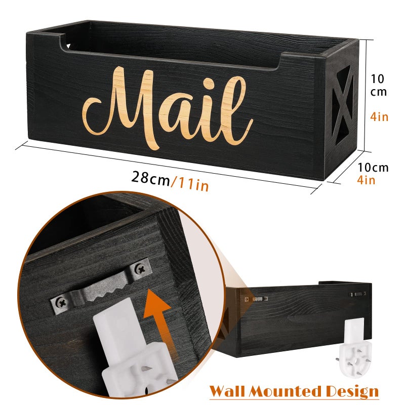 BOTOP Mail Organizer Mail Holder Countertop, Rustic Wooden Mail Basket Mail Tray Letter Holder Box for Desk Home Office Wall Mount - Image 3