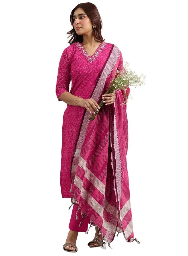 Libas Pink Printed cotton blend Straight Kurta set for Women (400386HL) - Image 1
