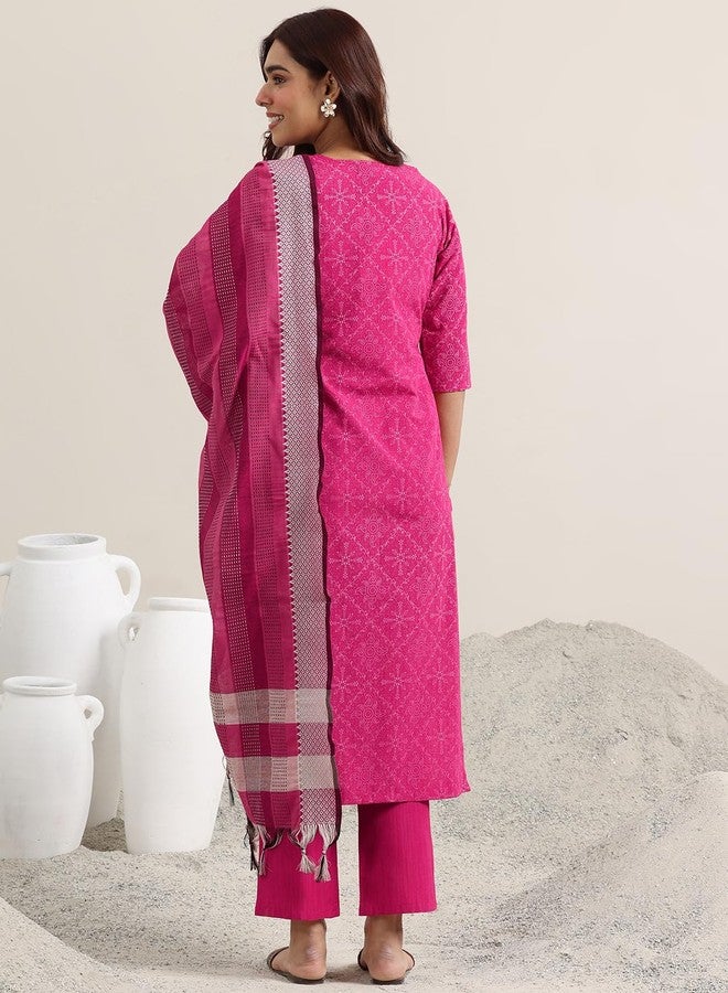 Libas Pink Printed cotton blend Straight Kurta set for Women (400386HL) - Image 3
