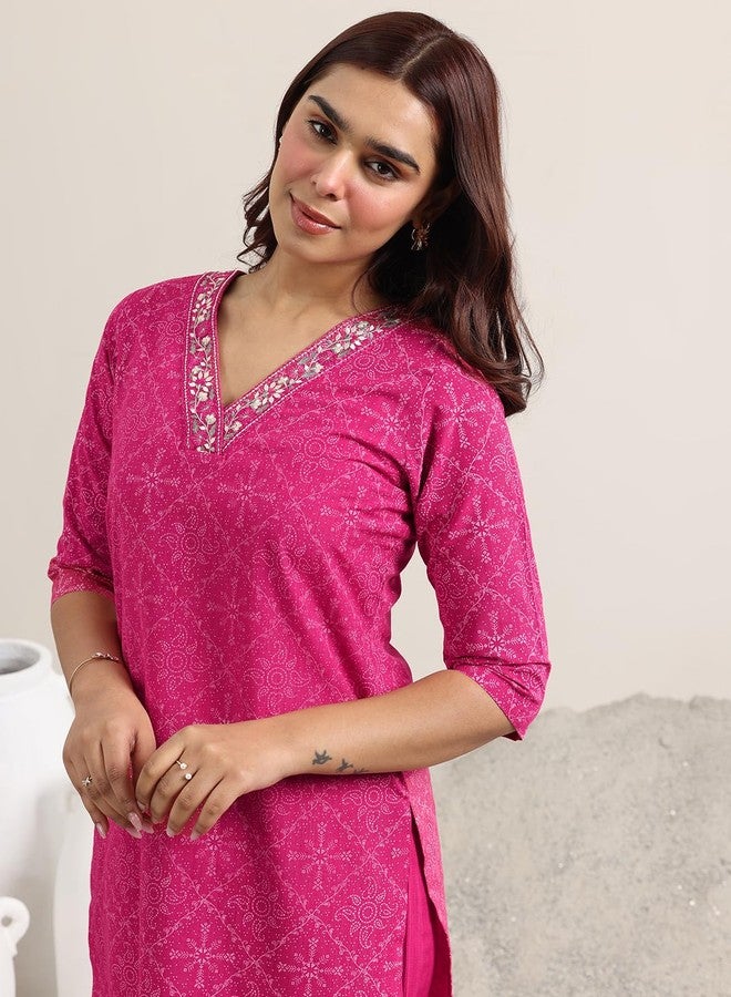 Libas Pink Printed cotton blend Straight Kurta set for Women (400386HL) - Image 4