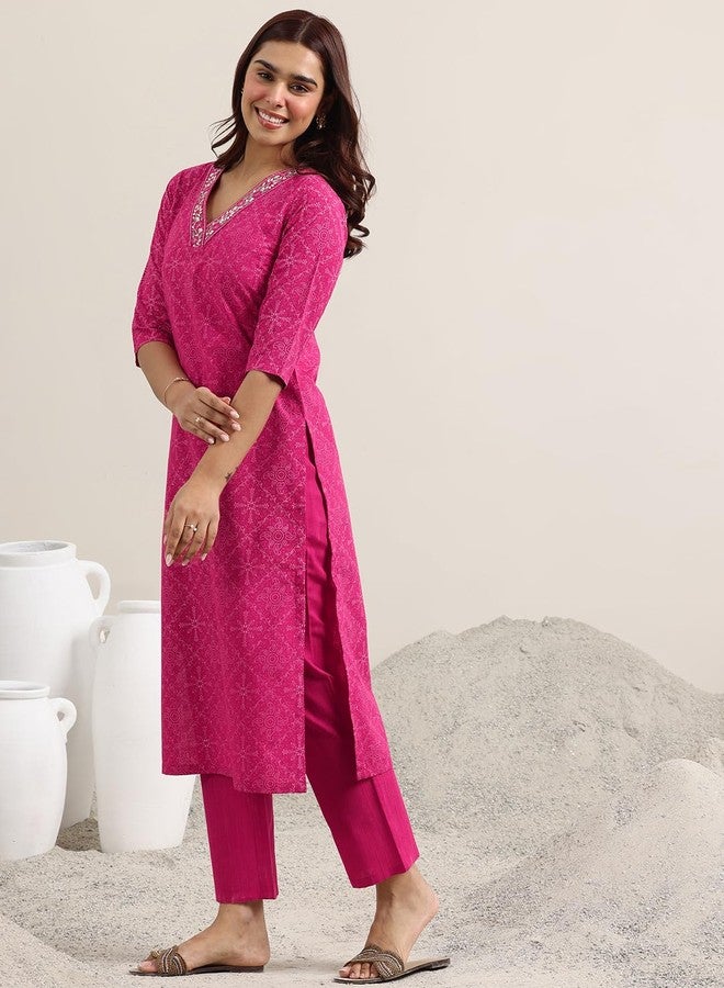Libas Pink Printed cotton blend Straight Kurta set for Women (400386HL) - Image 2