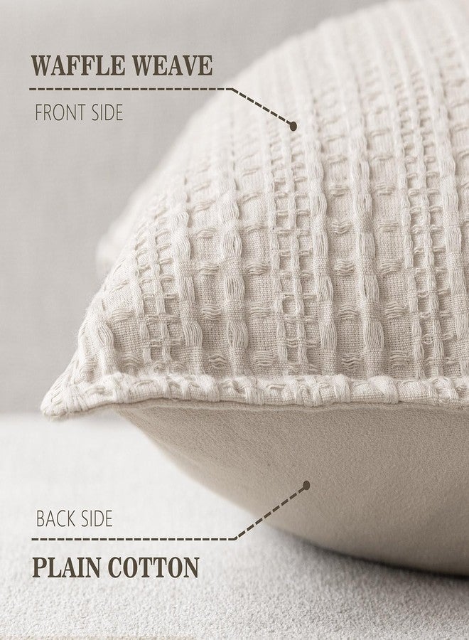 Foindtower Set of 2 Decorative Cotton Waffle Weave Throw Pillow Covers Euro Shams Cushion Covers Accent European Pillowcase for Bed Couch Sofa Bedroom Living Room Home Decor 24×24 Inch Oatmeal - Image 2