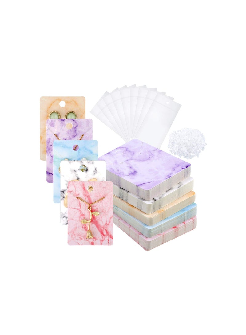 Y&D Earring Necklace Display Card Holder, 950 Pcs Marble, 250 5 Colors Jewelry Cards 200 Self Seal Bags and 500 Back for Packing, 2 X 2.8 Inches (Marble) - Image 1