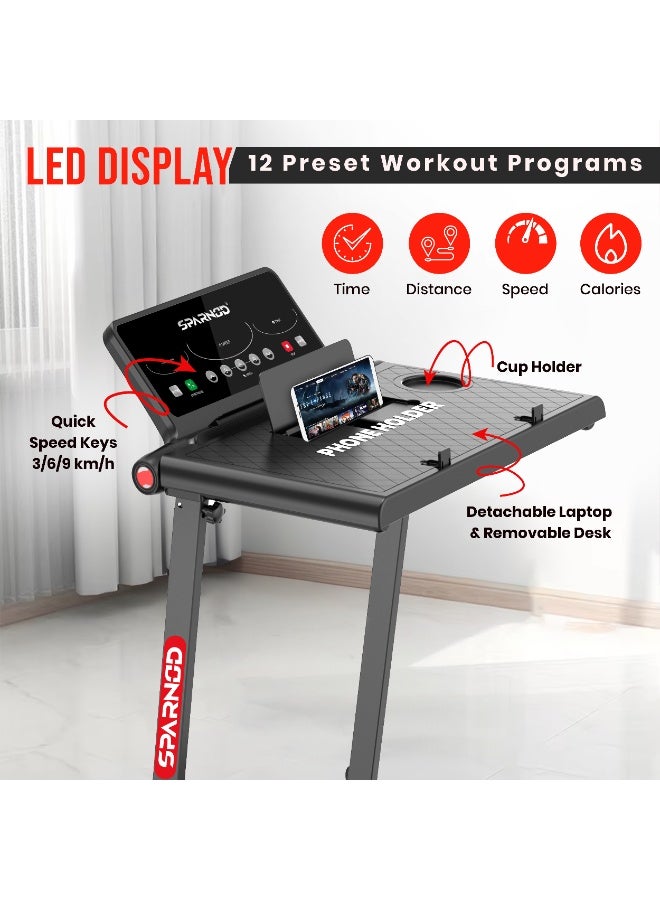 Sparnod Fitness STH-3085 Foldable Treadmill for Home Use – 2.5 HP Motor, 12 Preset Programs, 12 km/h Speed, Manual Incline, LED Display, Shock Absorption, 90kg Max Weight - Image 3