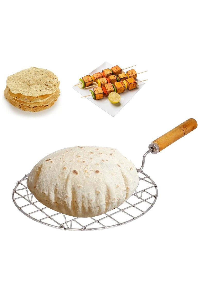 NMEXX NMEXX Stainless Steel Round Roast Grill MultiPurpose for Roti Jali Papad Chapathi Papad Roast Grill with Wooden Handle Dia9 Inches  - Image 1