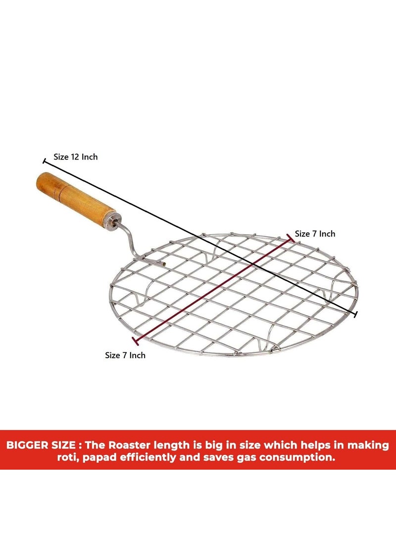 NMEXX NMEXX Stainless Steel Round Roast Grill MultiPurpose for Roti Jali Papad Chapathi Papad Roast Grill with Wooden Handle Dia9 Inches  - Image 3