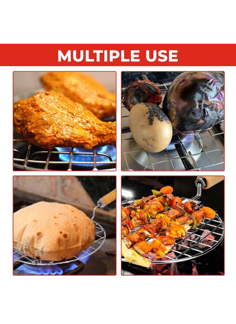 NMEXX NMEXX Stainless Steel Round Roast Grill MultiPurpose for Roti Jali Papad Chapathi Papad Roast Grill with Wooden Handle Dia9 Inches  - Image 4