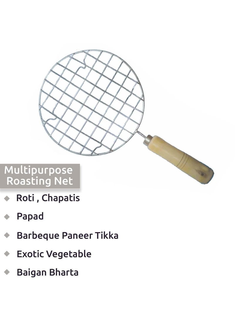 NMEXX NMEXX Stainless Steel Round Roast Grill MultiPurpose for Roti Jali Papad Chapathi Papad Roast Grill with Wooden Handle Dia9 Inches  - Image 5