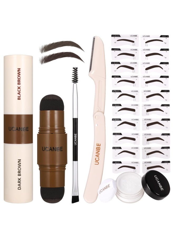 Ucanbe UCANBE 25PCS Eyebrow Stamp Stencil Kit With Dual-Color Eyebrow Stamp Pomade,20 Reusable Eyebrow Stencils,Finising Powder,Brush,Eyebrow Razor,Zipper Pouch,Waterproof Eye Brow Stamping and Shaping Kit04  - Image 1