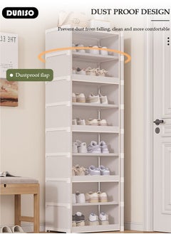 DUNISO 8 Tier Shoe Rack with Dustproof Cover, Portable Shoes Organizer for Entryway, Shoe Storage Cabinet, Plastic Shoe Shelves Space Saving for Closet Entryway Bedroom Hallway  - Image 2