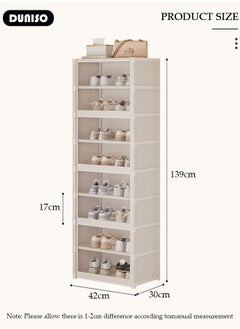 DUNISO 8 Tier Shoe Rack with Dustproof Cover, Portable Shoes Organizer for Entryway, Shoe Storage Cabinet, Plastic Shoe Shelves Space Saving for Closet Entryway Bedroom Hallway  - Image 4