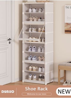 DUNISO 8 Tier Shoe Rack with Dustproof Cover, Portable Shoes Organizer for Entryway, Shoe Storage Cabinet, Plastic Shoe Shelves Space Saving for Closet Entryway Bedroom Hallway  - Image 1