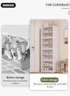 DUNISO 8 Tier Shoe Rack with Dustproof Cover, Portable Shoes Organizer for Entryway, Shoe Storage Cabinet, Plastic Shoe Shelves Space Saving for Closet Entryway Bedroom Hallway  - Image 3