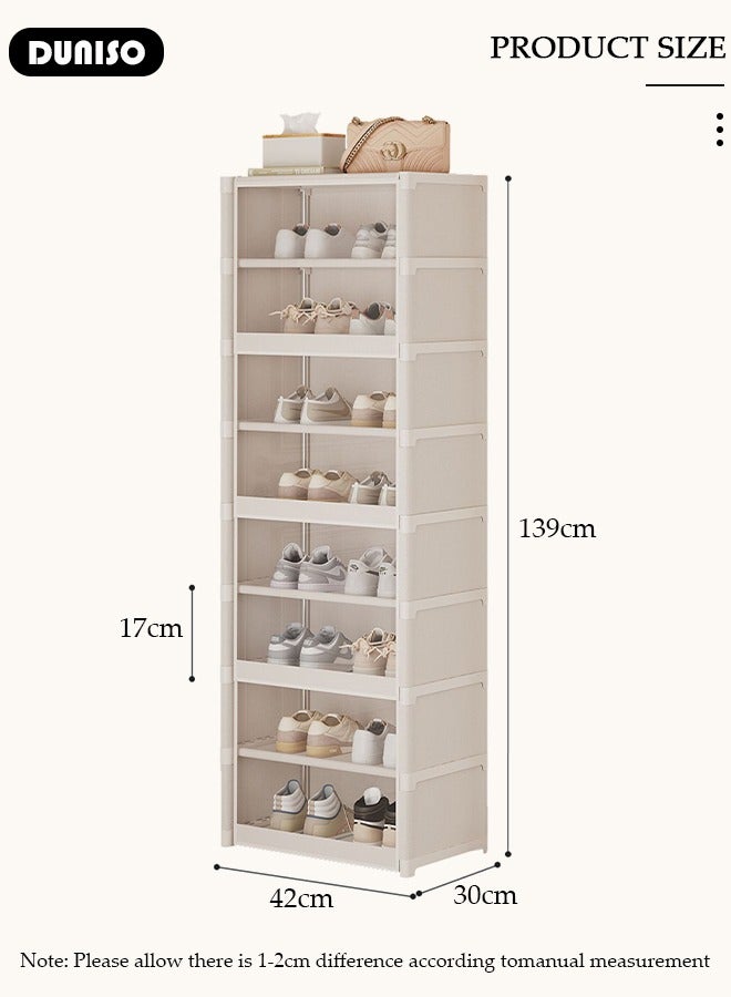 DUNISO 8 Tier Shoe Rack with Dustproof Cover, Portable Shoes Organizer for Entryway, Shoe Storage Cabinet, Plastic Shoe Shelves Space Saving for Closet Entryway Bedroom Hallway  - Image 4