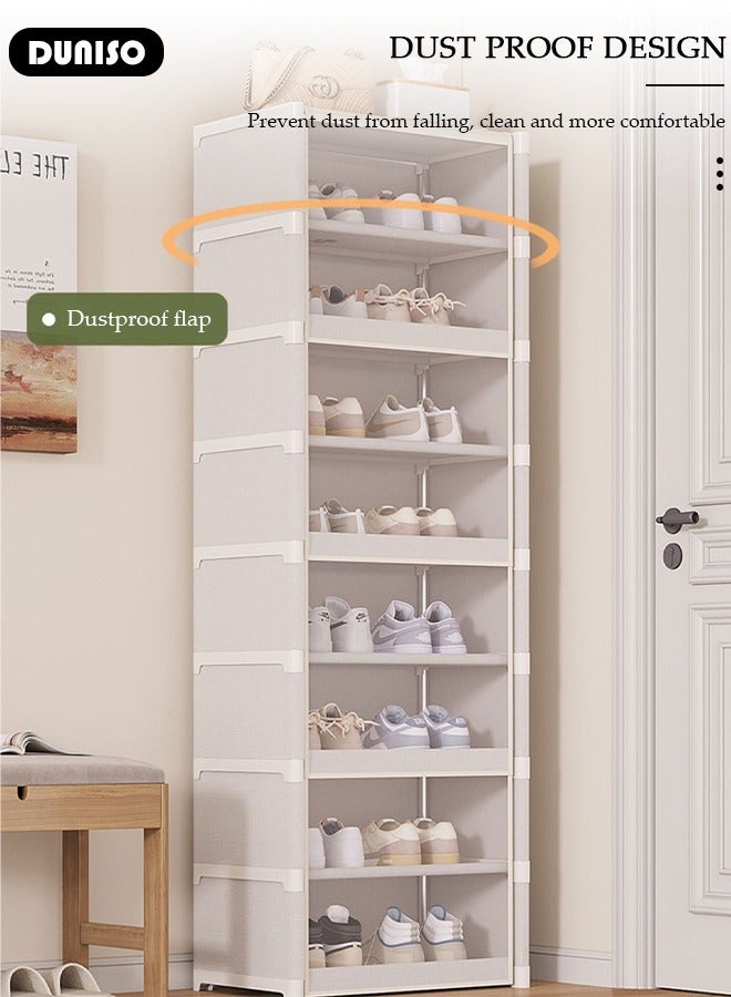 DUNISO 8 Tier Shoe Rack with Dustproof Cover, Portable Shoes Organizer for Entryway, Shoe Storage Cabinet, Plastic Shoe Shelves Space Saving for Closet Entryway Bedroom Hallway  - Image 2