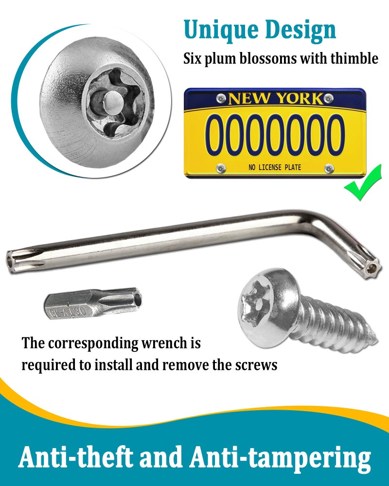 Aootf Stainless Steel License Plate Screws -30PC Star Anti Theft Screw Torx Head Security Tamper Resistant Self Tapping License Plate Bolt License Plate Frame Fastener, Black Caps,Anti-Rattle Pad - Image 3