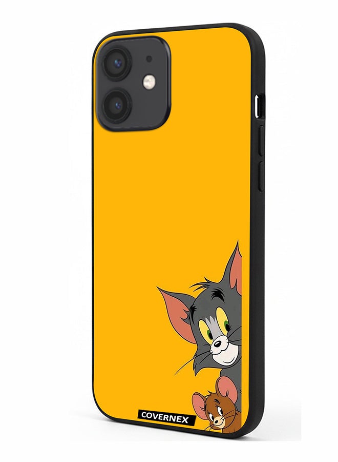 Covernex Apple iPhone 12 Mini Protective Case Cover Printed Featuring Classic Duo Tom and Jerry Peeking Friends - Image 1
