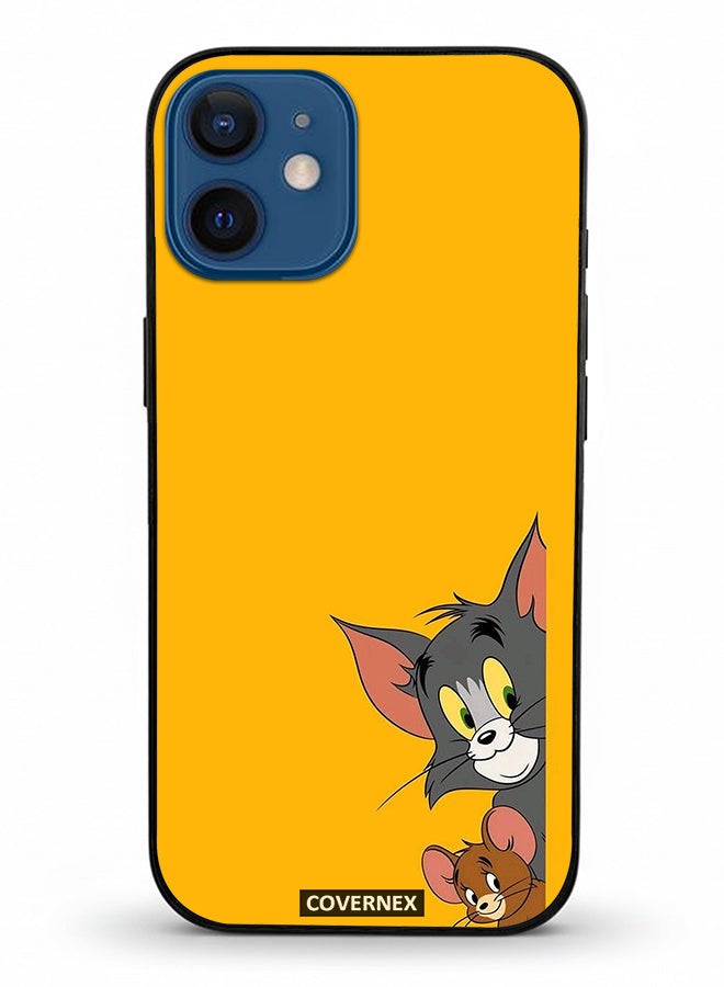 Covernex Apple iPhone 12 Mini Protective Case Cover Printed Featuring Classic Duo Tom and Jerry Peeking Friends - Image 2