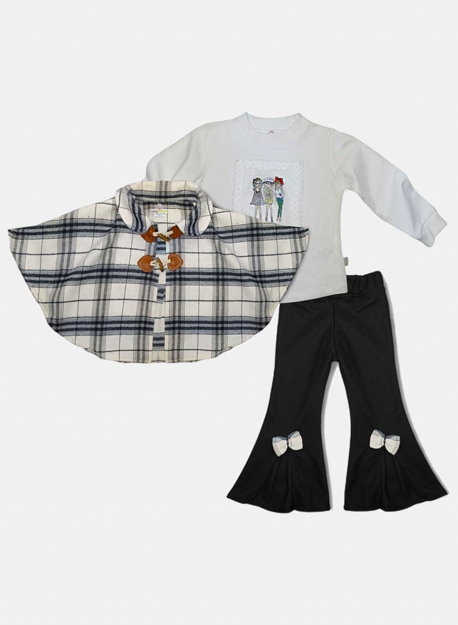 BabyShoora Baby Girl Winter Set (Soft Wool Poncho, Cotton Top & Ripped Cotton Pants) - Image 1