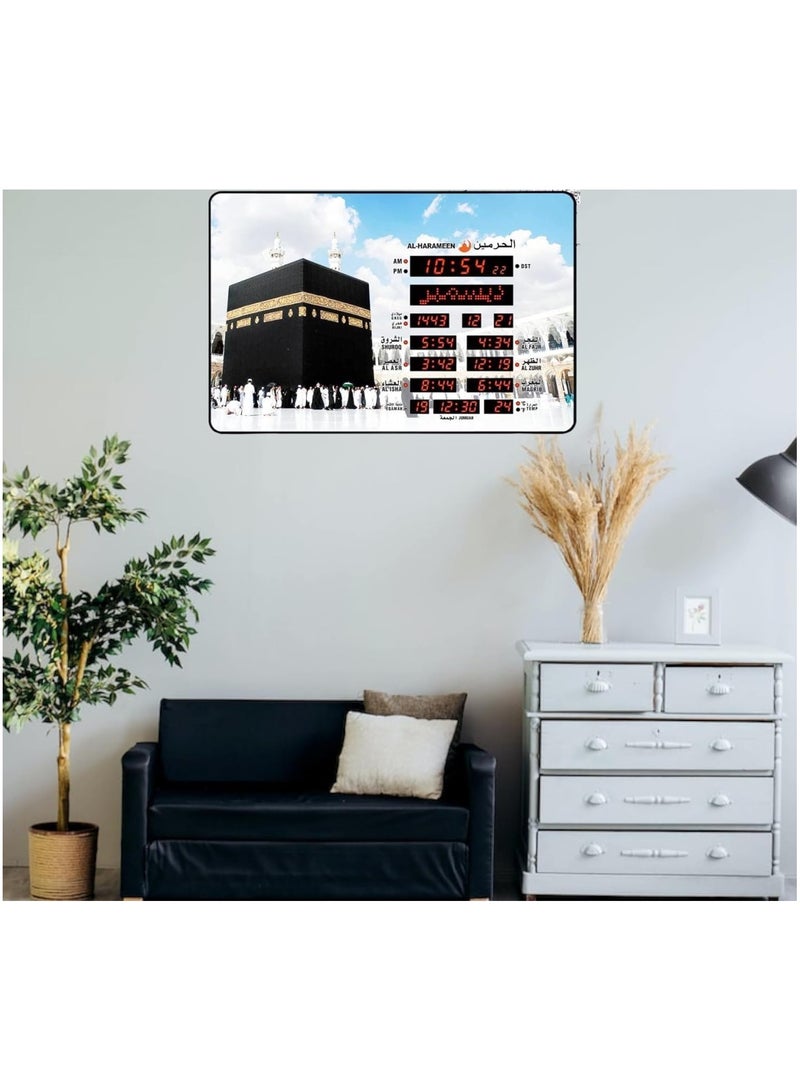 الحرمين HA-5100 Digital Azan Prayer Alarm Wall Clock with LED Display, Auto City Prayer Times, Adjustable Brightness – Black - Image 3