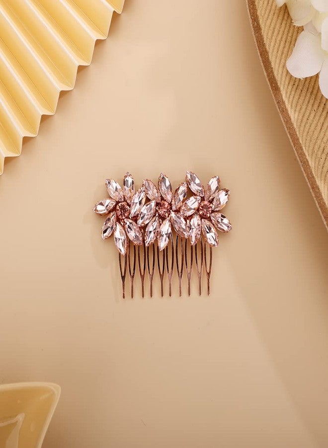 BERYUAN Crystal Hair Comb for Women, Prom, Wedding Headpiece for Bride, Bridesmaids, Pink - Image 3