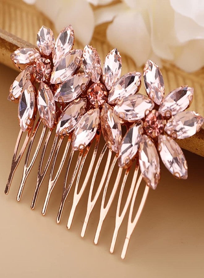 BERYUAN Crystal Hair Comb for Women, Prom, Wedding Headpiece for Bride, Bridesmaids, Pink - Image 1