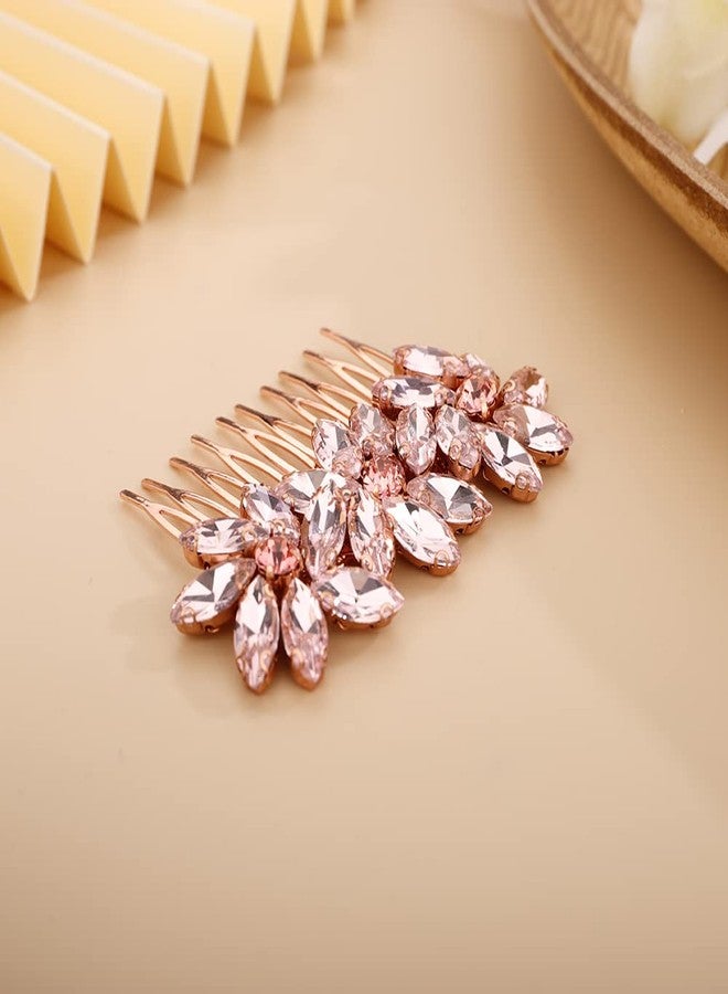 BERYUAN Crystal Hair Comb for Women, Prom, Wedding Headpiece for Bride, Bridesmaids, Pink - Image 4