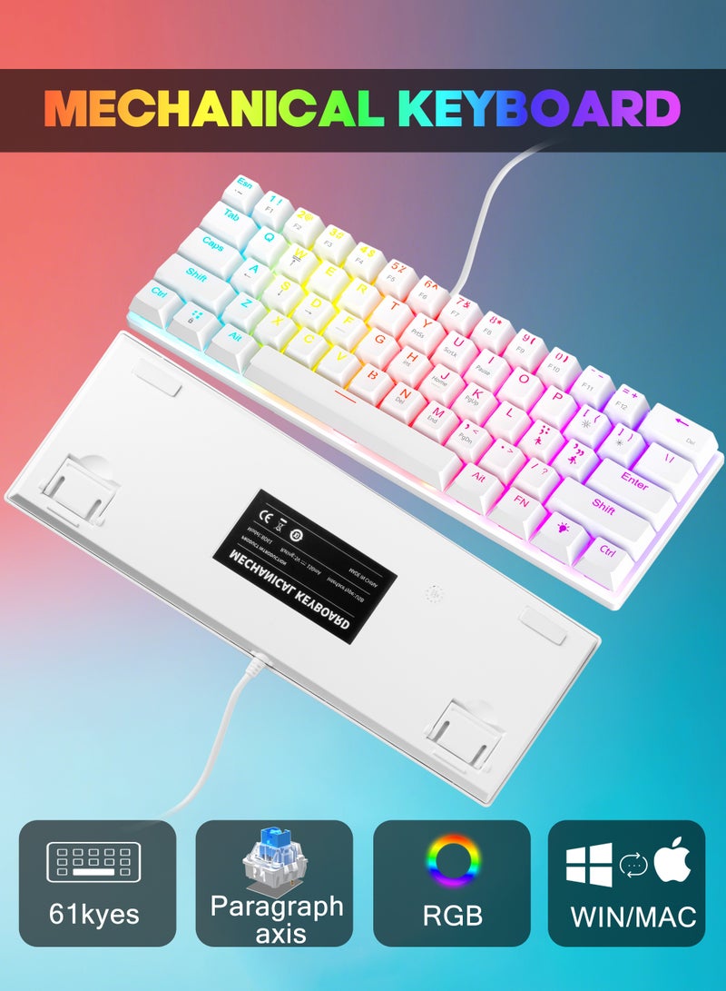 Xkimos 61-key RGB Mechanical Keyboard 60% Mini Wired Waterproof Gaming Keyboard with Blue Switches for Gamers, White  - Image 3