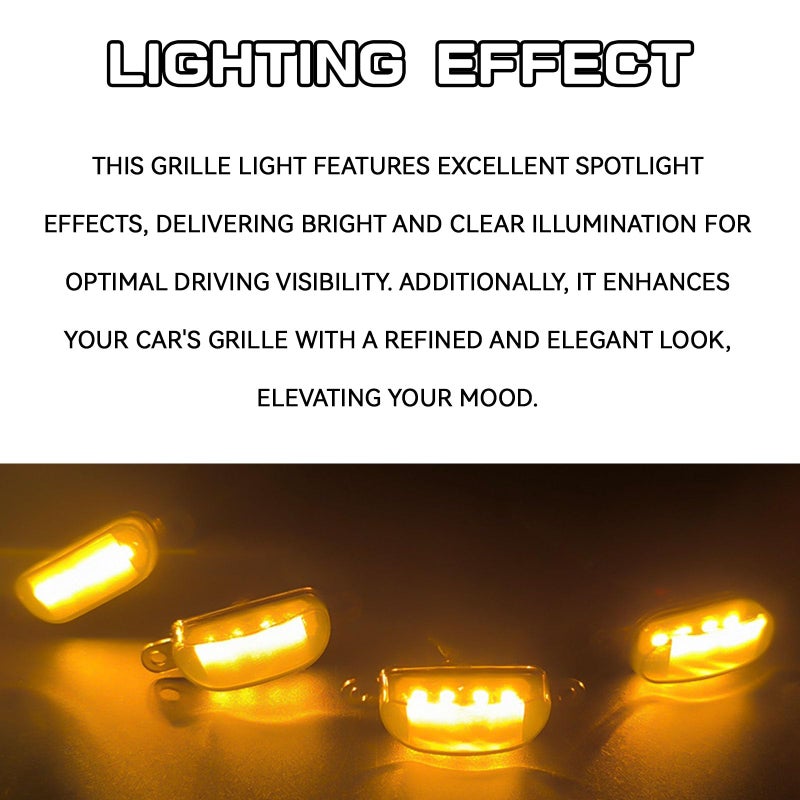 SWQS 4 PCS Grille Lights for Trucks, Amber LED Lights with Wiring Harness, Waterproof Car Front Grille Raptor Style Trim Lamps for Ford F150 F250 F350 Dodge Ram 1500, Car Accessories (Black & Yellow) - Image 3