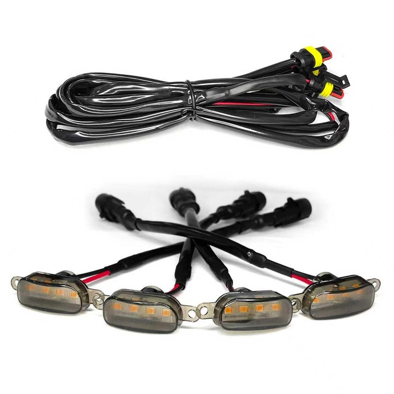 SWQS 4 PCS Grille Lights for Trucks, Amber LED Lights with Wiring Harness, Waterproof Car Front Grille Raptor Style Trim Lamps for Ford F150 F250 F350 Dodge Ram 1500, Car Accessories (Black & Yellow) - Image 1