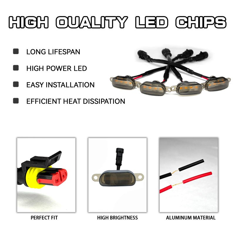 SWQS 4 PCS Grille Lights for Trucks, Amber LED Lights with Wiring Harness, Waterproof Car Front Grille Raptor Style Trim Lamps for Ford F150 F250 F350 Dodge Ram 1500, Car Accessories (Black & Yellow) - Image 4