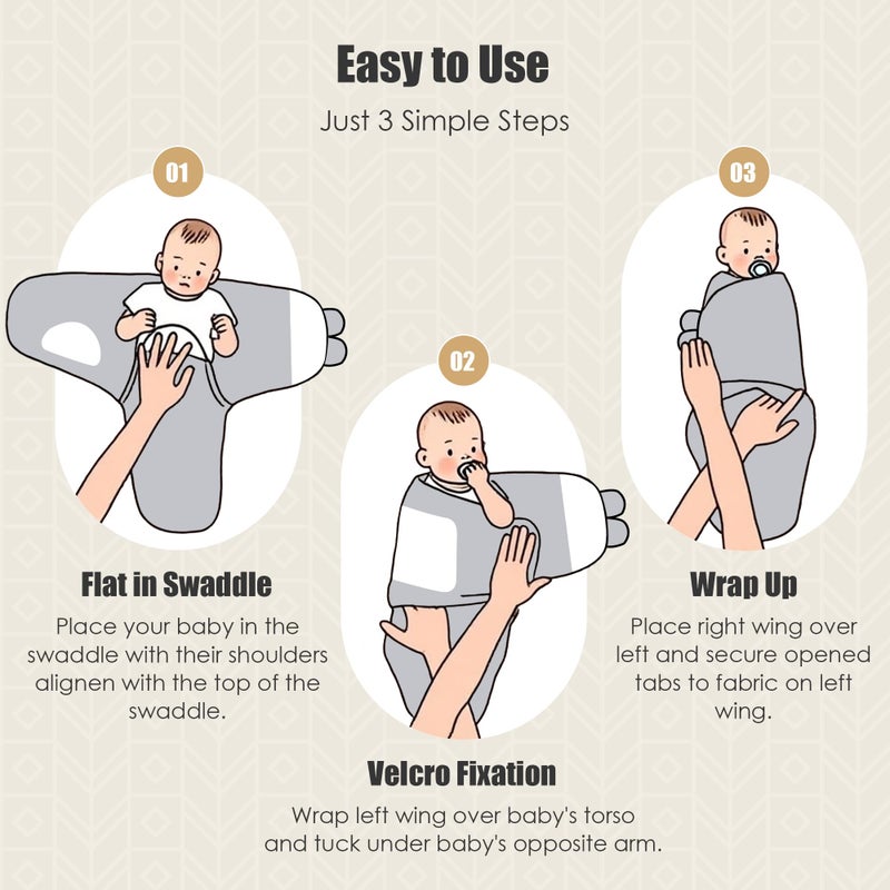 SWEET DOLPHIN 3-Pack Baby Swaddle Sleep Sacks - Newborn Swaddle Blanket with Soft Cotton - Ergonomic Wrap for Boys and Girls, 0-3 Months, Grey - Image 3