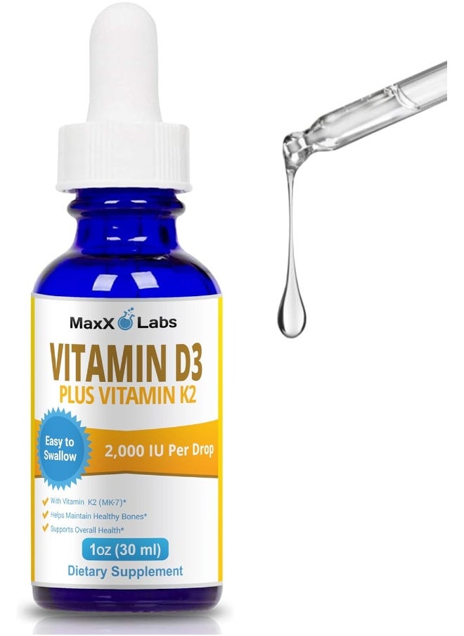 MaxX Labs MaxX Labs Vitamin D3 Liquid Drops with Vitamin K2 MK7 Full 2000IU Per Drop - 1oz  - Image 1