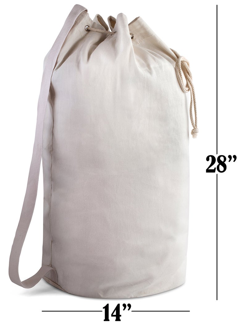 Handy Laundry Canvas Duffel Bag - Drawstring, Leather Closure, Shoulder Strap - Image 2