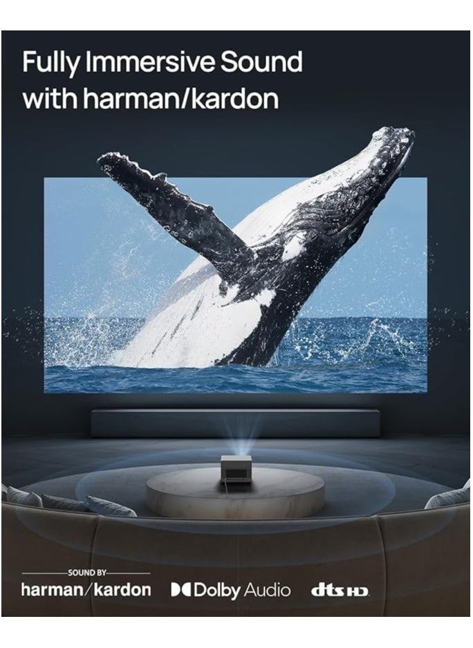 XGIMI - جهاز عرض HORIZON ULTRA 4K طويل المدى مع Dolby Vision، نظام إضاءة مزدوج، 2300 ISO Lumens، حجم شاشة يصل إلى 200 بوصة، للمنزل/المكتب، مكبرات صوت Harman/Kardon 2x 12 وات، تكيف الشاشة الذكية - بيج - Image 1