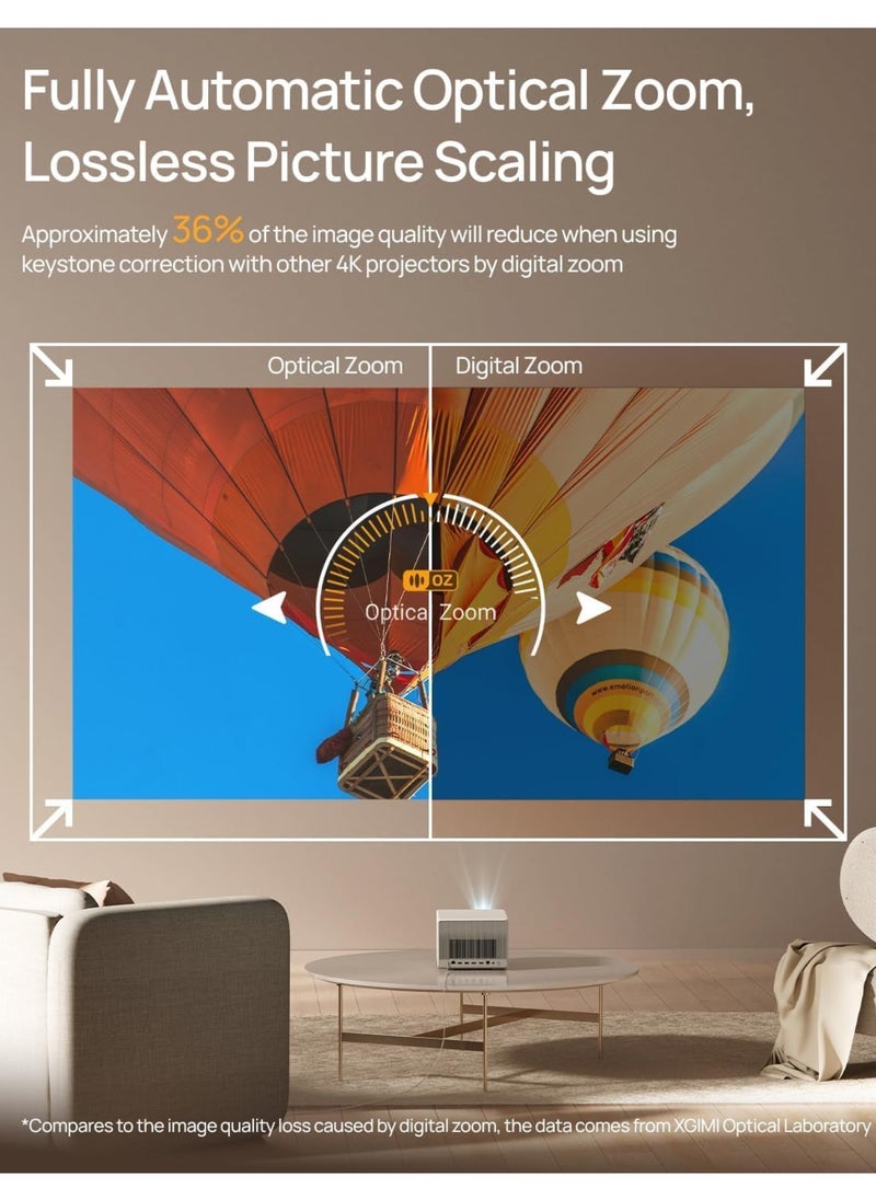 XGIMI - جهاز عرض HORIZON ULTRA 4K طويل المدى مع Dolby Vision، نظام إضاءة مزدوج، 2300 ISO Lumens، حجم شاشة يصل إلى 200 بوصة، للمنزل/المكتب، مكبرات صوت Harman/Kardon 2x 12 وات، تكيف الشاشة الذكية - بيج - Image 1