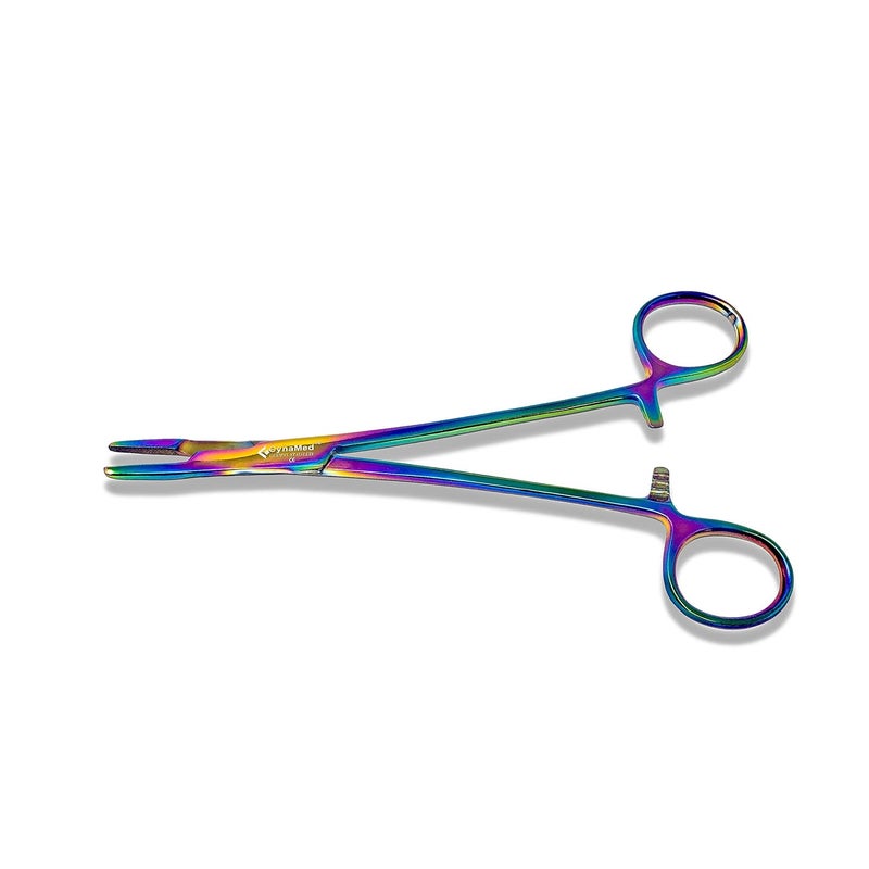 Olsen Hegar Needle Holder Driver with Multicolor/Rainbow Titanium Coating - Premium Quality - Hemostat with Scissors and Locking Mechanism (6.5 in. (16.51 cm))
