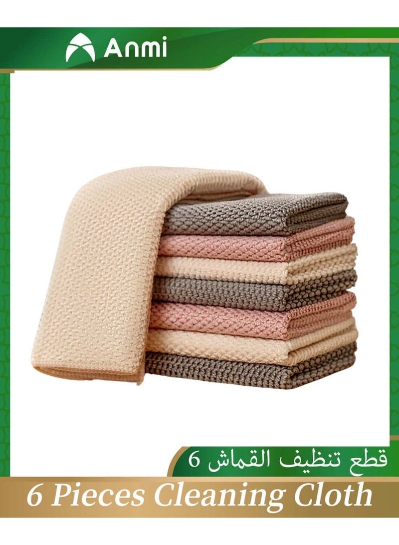 أنمي 6 قطع من مناشف الميكروفايبر الفاخرة للمطبخ والزجاج والحمام والسيارة - عالية الامتصاص وخالية من الخطوط مقاس 30x30 سم - Image 1