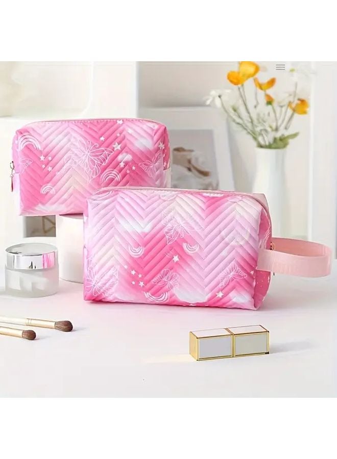 Korean Style Large Capacity Makeup Organizer Bag Blue A Soft Polyester Travel Toiletry Case With Handle - Image 1
