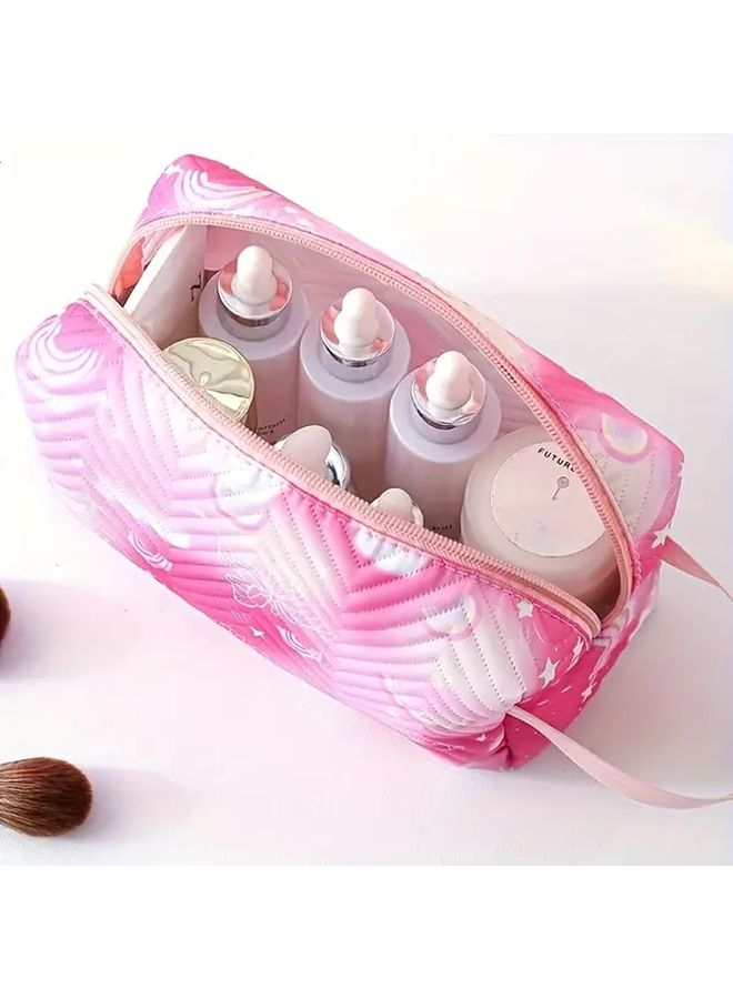 Korean Style Large Capacity Makeup Organizer Bag Blue A Soft Polyester Travel Toiletry Case With Handle - Image 5