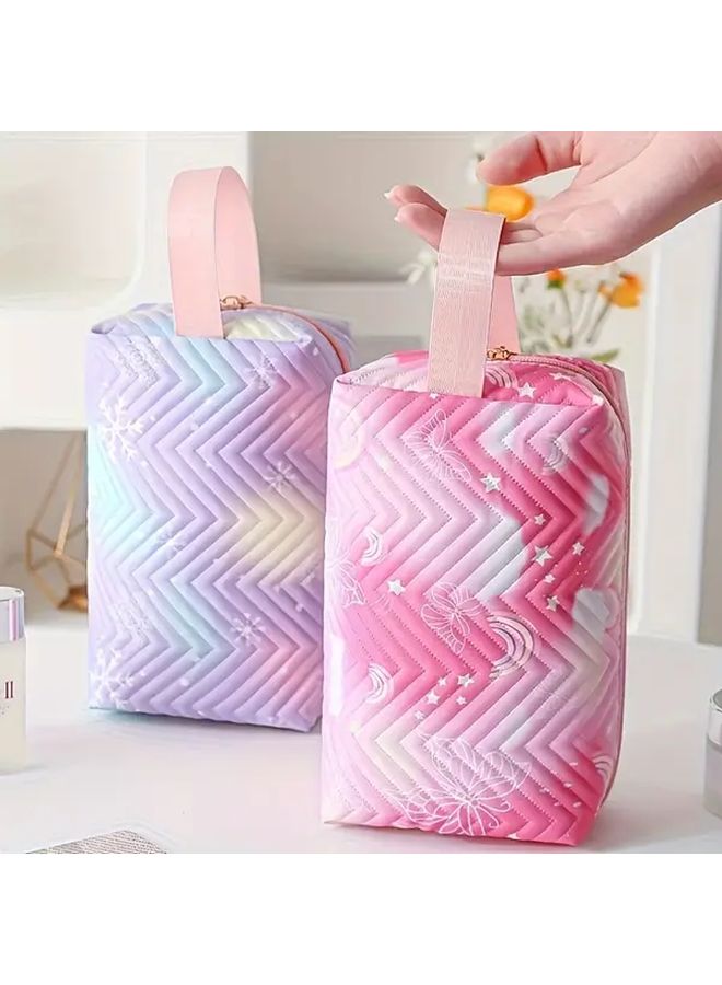Korean Style Large Capacity Makeup Organizer Bag Blue A Soft Polyester Travel Toiletry Case With Handle - Image 2