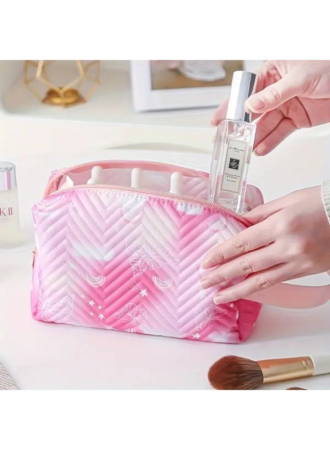 Korean Style Large Capacity Makeup Organizer Bag Blue A Soft Polyester Travel Toiletry Case With Handle - Image 3