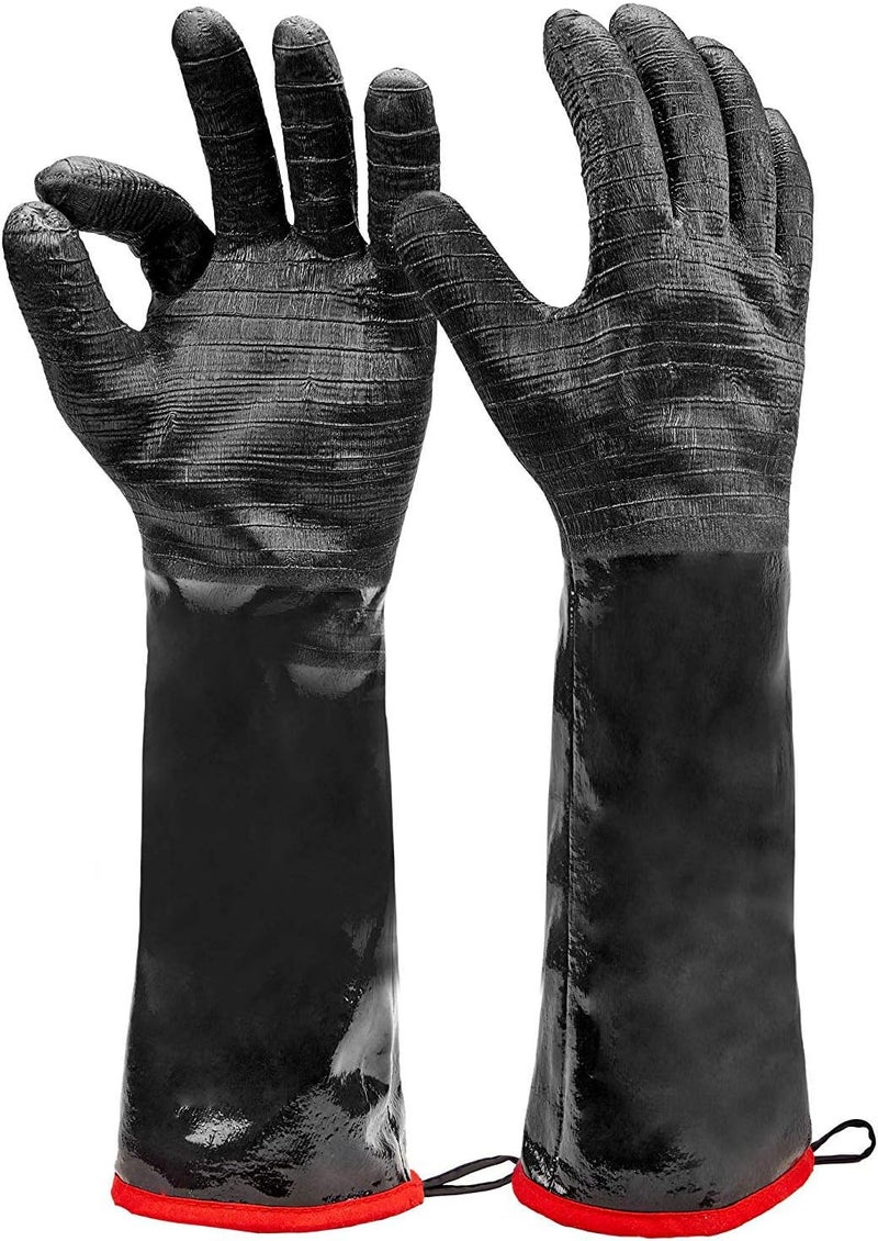 Heatsistence Heat Resistant BBQ Gloves, Long Sleeve Grill Gloves, Textured Gripto Handle Wet, Geasy or Oily Foods Fire and Food Safe Turkey Fryer Grill Oven Mitts for Smoker, Grilling and Barbecue Extra Large 18" - Image 1