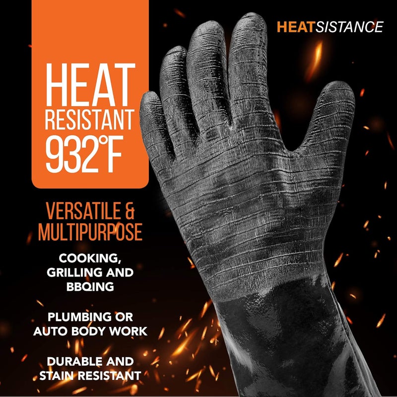 Heatsistence Heat Resistant BBQ Gloves, Long Sleeve Grill Gloves, Textured Gripto Handle Wet, Geasy or Oily Foods Fire and Food Safe Turkey Fryer Grill Oven Mitts for Smoker, Grilling and Barbecue Extra Large 18" - Image 4