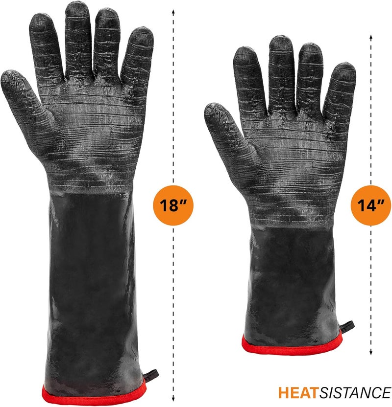 Heatsistence Heat Resistant BBQ Gloves, Long Sleeve Grill Gloves, Textured Gripto Handle Wet, Geasy or Oily Foods Fire and Food Safe Turkey Fryer Grill Oven Mitts for Smoker, Grilling and Barbecue Extra Large 18" - Image 2
