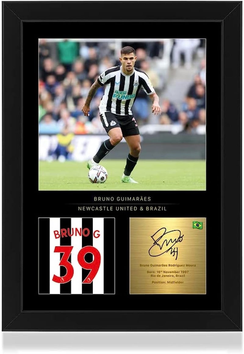 Win FC Bruno Guimaraes Signed A4 Framed Photo Display - Reproduced Digital Signature - Gift For Newcastle United - Image 1